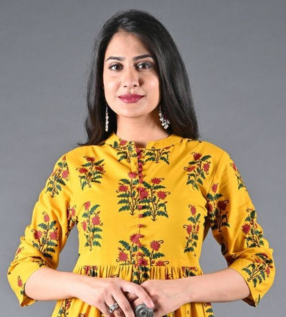 Urban Wardrobe's Women's Yellow Cotton Floral Printed Set