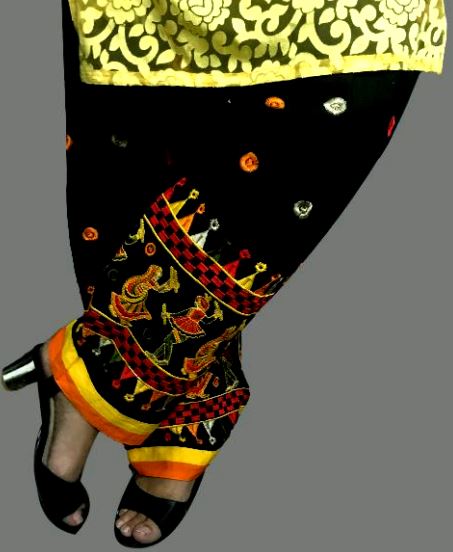 Runjhun Gujarati Embroidered Black Yellow Salwar