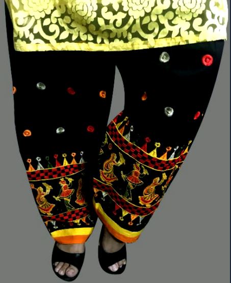 Runjhun Gujarati Embroidered Black Yellow Salwar