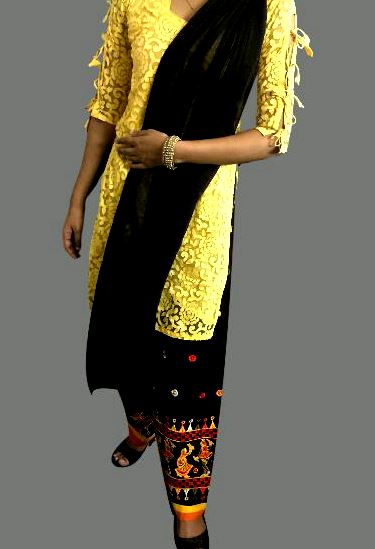 Runjhun Gujarati Embroidered Black Yellow Salwar