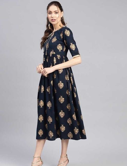 Navy Blue Rayon Dress
