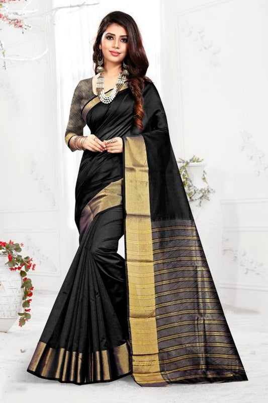 Solid Chanderi Weaving Cotton Zari Border Saree