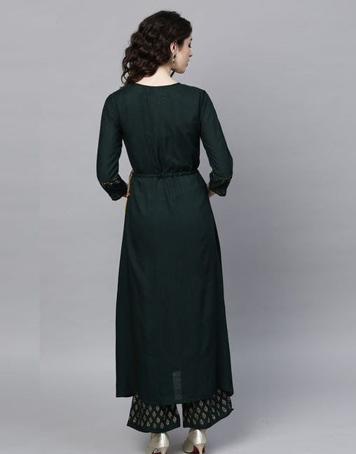 Women's Rayon Bottle Green Kurta Set with Palazzos