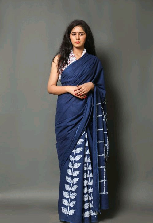 Monochrome Blue Cotton Saree