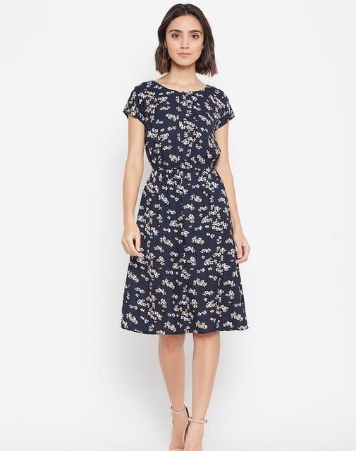 Printed Navy Blue Georgette Dress