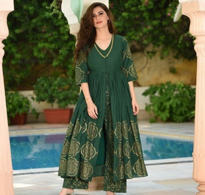 Rayon Gold Printed Anarkali Kurta