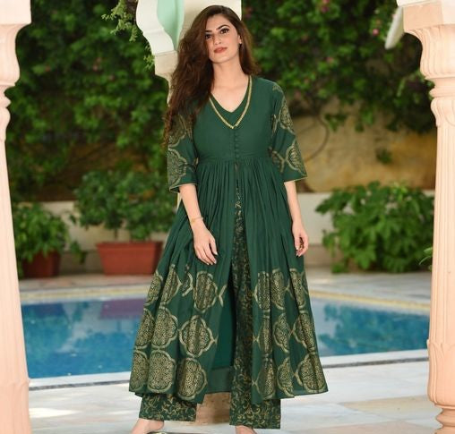 Rayon Gold Printed Anarkali Kurta