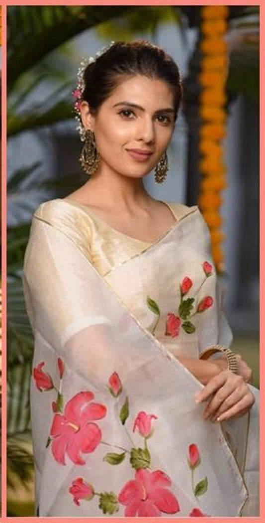 Designer White Organza Saree