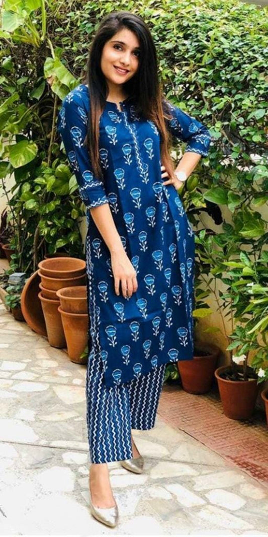 Urban Wardrobe's Women's Blue Printed Kurta Set