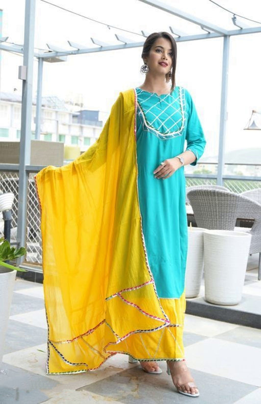 Beautiful Blue and Yellow Women's Kurta Set