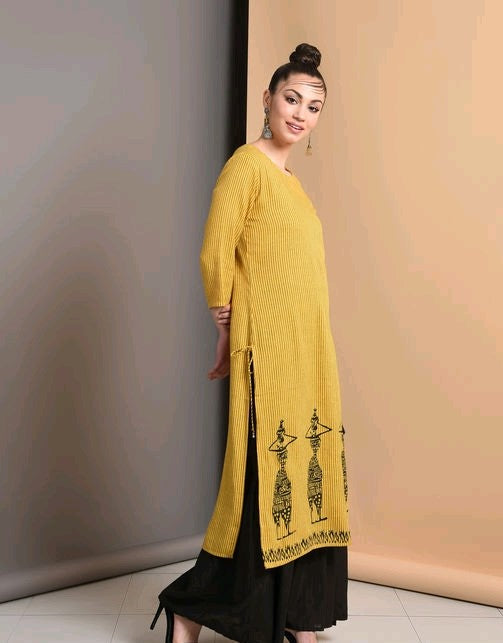 Rayon Sassy Printed Mustard Kurta