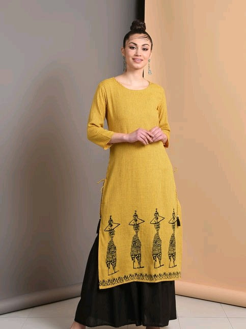 Rayon Sassy Printed Mustard Kurta