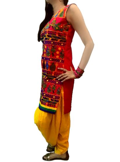 Runjhun Ethnic Gujarati Pink and Yellow Kurta