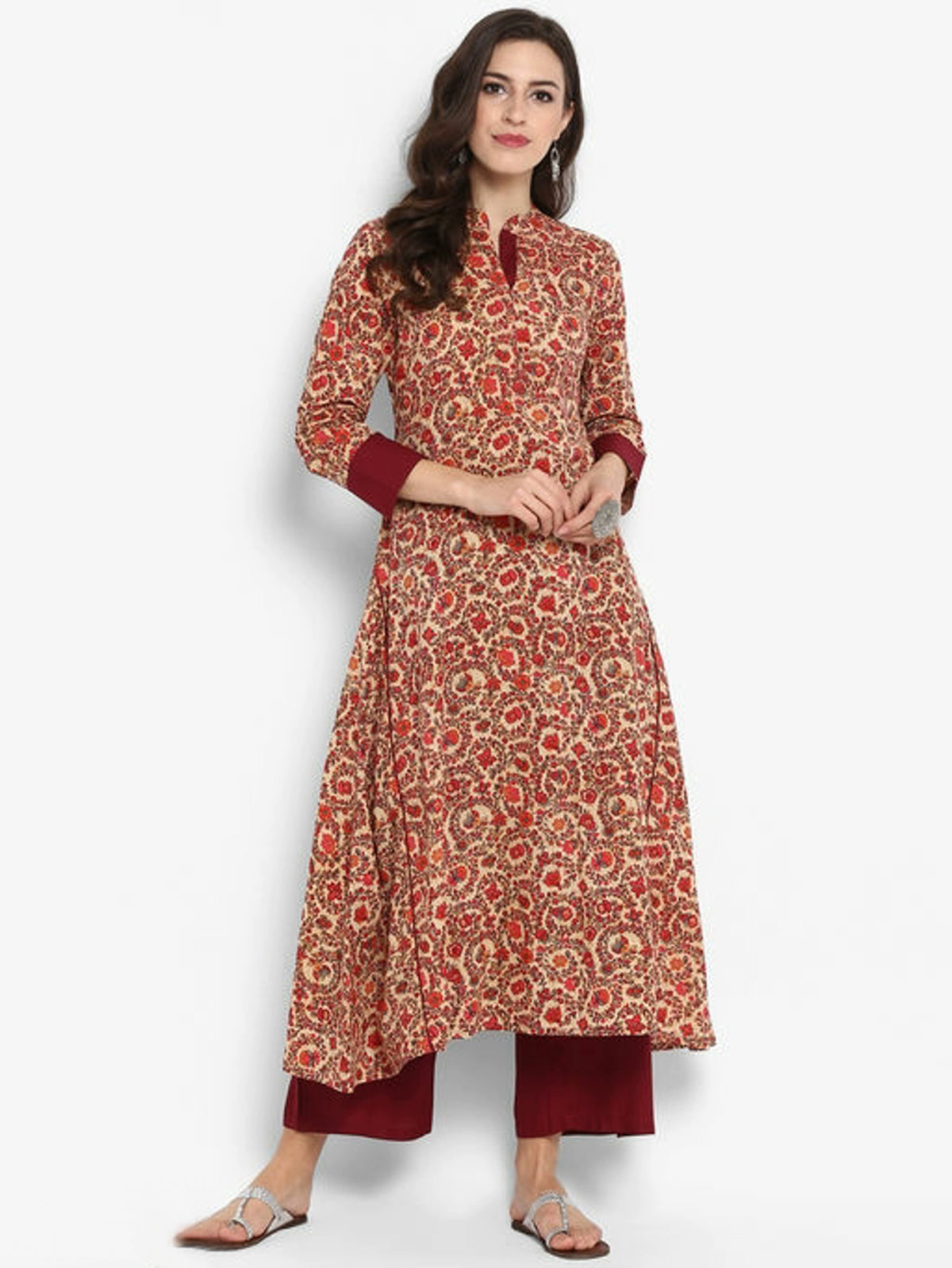 Urban Wardrobe's Printed Orange and Maroon Smart Kurta Set