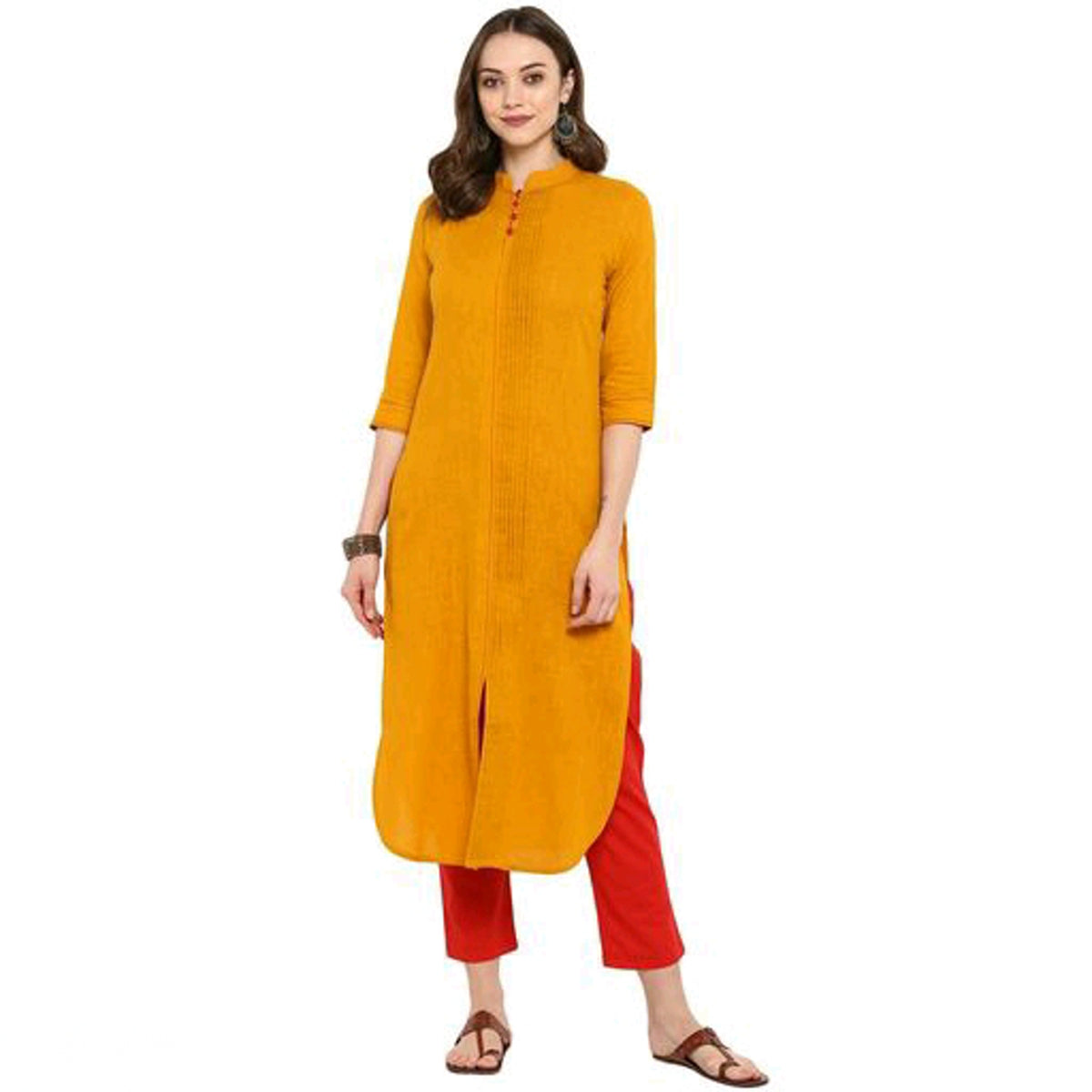 Urban Wardrobe's Mustard and Red Straight Kurta Set