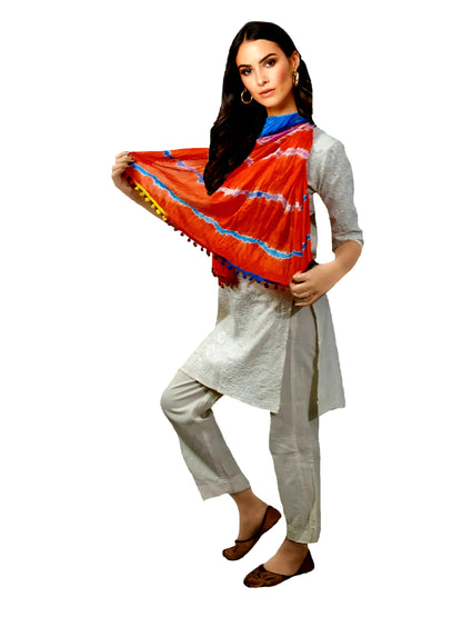 Runjhun Multicolor Silk Bandhej Stole