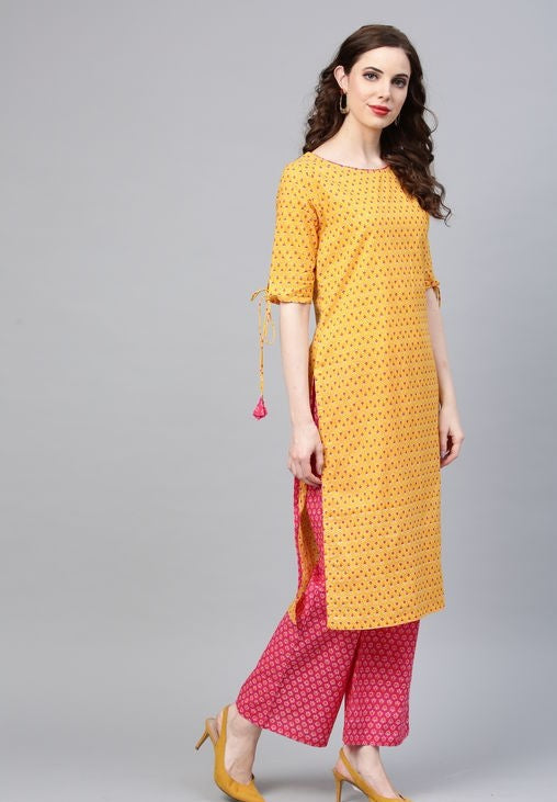 Women's Printed Cotton Kurta Set with Palazzos
