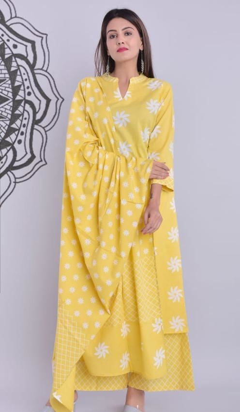 Women's Printed Cotton Kurta Set with Palazzos